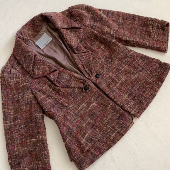 Classiques Entier | 3/4 Sleeve Cotton Wool Alpaca Blend Tweed Open Jacket (L) - Picture 2 of 16